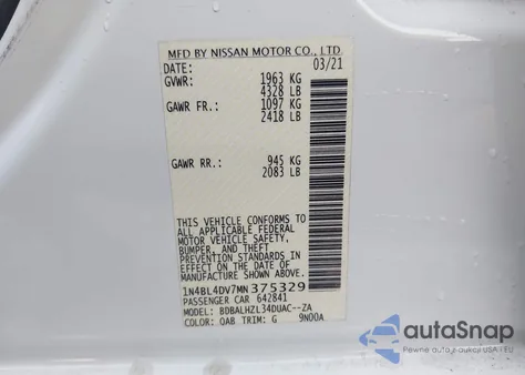 2021 Nissan Altima Sv Fwd z USA, uszkodzony, nr VIN 1N4BL4DV7MN375329